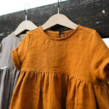 MQTIME  -  New Fashion Girls 100% Cotton Dress Solid Color Children's Casual Short-Sleeve Pleated Dresses WT016