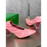 MQTIME  -  Spring Pink Small Square Head Retro Single Shoes Womens Crystal Coarse Heels French High Heels Comfortable Charm Witch Shoes