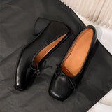 MQTIME  -  Fashion Square toe Bowknot Soft Leather Women Pumps Spring Summer Ballet Style Thick High heels Casual Chunky Loafer Shoes