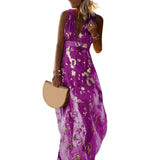 MQTIME  -  Summer New Party Dress Hem Soft Ankle-Length Elegant Bronzing Applique Casual Vest Gown Beach Dresses Female Clothing