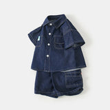 MQTIME  -  2Piece Summer Clothes Toddler Boy Outfits Korean Casual Fashion Denim Short Sleeve Baby Tops+Shorts Kids Boutique Clothing B059