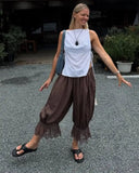 MQTIME  -  Lace Patchwork Elastic Waist Trousers Women Casual High-waisted Lace-up Loose Wide Leg Pants Lady Street Chic Bottom