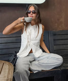 MQTIME  -  Women's White Hollow Bandage Vest Top Sexy Slim Sleeveless Vest Fashion Lace-up Patchwork 2025 Summer Beach Vacation Vest Top