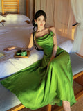 MQTIME  -  Summer Green Sleeveless Slip Sexy Club Vacation Elegant Pleated Mini Dress 2024 New Fashion Evening Party Dress Women Streetwear
