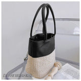 Mqtime New Woven Vegetable Basket Retro Women's Bag Small Design Spliced Grass Woven Bag Hand Bill of Ladle Shoulder Underarm Bag