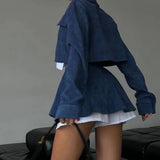 MQTIME  -  Summer New Vintage Two Piece Sets Casual Long SleeveTurn Down Collar Blazers Blouse High Waisted Short Skirt High Street