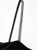 MQTIME  -  Velvet Halter Dress Black Sexy Slim Fit Elegant Straight Collar Waist Cinched Short Dresses Camisole Evening Gown Women's Wear