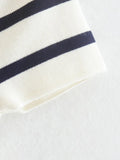 MQTIME  -  Vintage Women Striped Short Tshirts Fashion Ladies Slim Knitted Crop Tops for Womens Casual Tees Female Clothes Chic