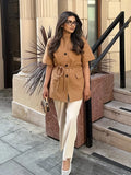 MQTIME  -  Women Fashion Loose Fitting Blazer Coat Vintage Short Sleeve  Double Breasted Pockets Female Outerwear Chic Jacket Femme