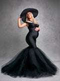 MQTIME  -  Black Mermaid Maternity Dress for Photo Elegant  Off Shoulder Pregnancy Photo Robes For Babyshower Customized Vestido de Gala