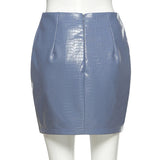 MQTIME  -  Faux Leather PU Split Skirt Women Fall Winter Blue High Waist Slim Casual Sexy Mini Skirts Streetwear