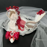 MQTIME  -  pointed toe heel white red y2k high heel Lolita wedding shoes bridal heel bow pearl Y2k boots heel lace stiletto heels