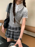 MQTIME  - Harajuku Plaid Pleated Skirts for Women Kawaii Lace Mini Skirt with Bow Preppy Style Korean Fashion Uniform Clothes Chic