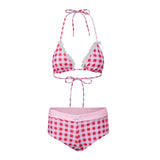 MQTIME  -  Women's 2 Piece Bikinis Set Fashion Y2k Printed Tied Halter Neck Swimsuit with Bow Shorts Boxers Summer Bathing Suit