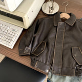 MQTIME  -  Boys Leather Jacket Autumn Spring Korean Style New Arrival Trendy Fashion Cool Brown Solid Color Jackets Coats