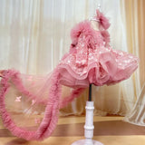 MQTIME  -  Baby dress first birthday party trailing bow with small flying sleeves elegant high-end mesh girl princess dress