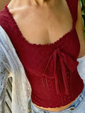  MQTIME  -  Y2k Solid Slim Bow Square Collar Sleeveless Sexy All Match Knitted Fashion Tanks