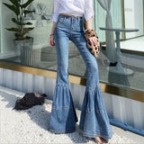  MQTIME  -  New Women's Blue Flare Jeans Streetwear Vintage High Waist Slimming Denim Pants Spring Autumn Fashion Versatile Trousers