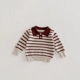 MQTIME  -  Spring New Children Long Sleeve Knitted Sweater Cotton Girls Polo Collar Striped Tops Boys Casual Pullover Kids Clothes