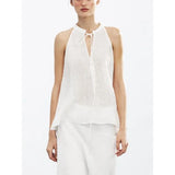MQTIME  -  2 Pieces Sets Elegant Simple Casual Style Solid Sleeveless Halter Tie Up Tops Sheer Long A-line Skirt Suit Women's Mori Summer