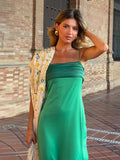 MQTIME  -  Pleated Shawl Tassels Patchwork Midi Dress Women Sleeveless Backless Evening Holiday Street Dresses Chic 2025 Summer Lady Robe