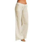 MQTIME  -  New European And American Women High Waist Wide Leg Flared Pants Big Bell Bottom Pocket Linen Casual Trousers For Ladies
