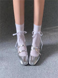 MQTIME   - NEW Elegant Silver Ballet Shoes Lady Sweet Mary Jane Thick High-heeled Shoes Heels Retro Footwear Lolita Shoes