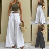 MQTIME  -  New Fashion High Waisted Wide Leg Trousers For Women's Spring And Autumn White Versatile Pocket Wide Leg Long Pants Female
