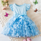 MQTIME  -  Toddler Baby Girls Clothes Elegant Floral Print Tulle Dress Summer Kids Princess Party Birthday Dress Butterfly Solid Mesh Dress