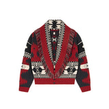  MQTIME  -  Fashion Geometric Printed Knitted Jackets For Women 2026 Autumn Long Sleeve Sweater Coats Single Breasted Lady Street Chic Tops