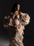 MQTIME  -  Custom 3D Big Rose Flower Maternity Robe Off Shoulder Ruffled Organza Long Train Pregnancy Dress Maternity Photoshoot Outfit