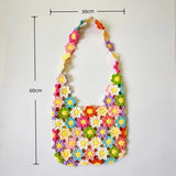  MQTIME  -  Colorful Flower Crochet Tote Bag, Handmade Knitted Shoulder Bag, Lightweight Summer Beach Travel Handbag For Women Vacation