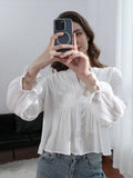  MQTIME  -  Women Elegant Chic Blouse Floral Embroidery Hollow Out Long Sleeve Buttons Shirts Spring Summer Casual Office Lady Tops