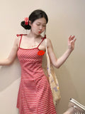 MQTIME  - Y2k Red Spaghetti Strap Summer Dress Plaid A-line Strapless Mini Dresses for Women Korean Fashion Slim Cutecore Clothes