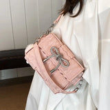  MQTIME  -  Cute PU Leather Biscuit Bow Large-capacity Patchwork Crossbody Bag Shoulder Bags Kawaii Women's Bag Lipstick Wallet Storage Bags