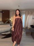 MQTIME  -  ﻿ Fashion Women's Sleeveless Maxi Dress Oversized Pleated Long Dresses Gown Evening Party Chic 2025 Summer Beach Vacation Outfit