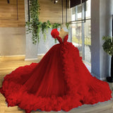 MQTIME  -  Ruffles Women Tulle Formal Party Gowns V Neck Long Evening Dresses 2024 Puffy Ball Gown Maternity Photo Dress