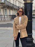  MQTIME  -  Retro Suede Female Jacket Chic Single Breasted Long Sleeve Lapel Loose Blazer Coat Women Eraly Autumn Street Lady Outerwear