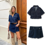 MQTIME  -  Women's 2024 Summer New Retro Versatile Short Denim Shirt 6164/070 Asymmetric Denim Skirt Shorts 6164/068