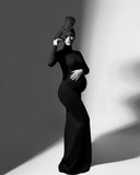 MQTIME  -  Maternity DressesStylish Maternity Dress for Baby Shower Elegant High Neck Long Sleeve Dress for Pregnancy Photoshoots