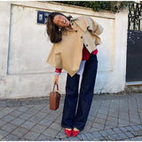 MQTIME  -  Khaki Color Short Cape Style Jackets Women Casual Solid Lapel Full Sleeves Single Breasted Coats Lady Daily Street Outwear New