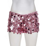 MQTIME  -  Women Sparkling Sequins Night Club Party Shorts Sexy Low Waist Slim Y2K Streetwear Bottoms Summer Holiday Outfitss All Matching