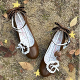 MQTIME  -  Japanese Vintage Gothic Style Lolita Shoes Women Sweets Polka Dot Print Lace Bow Metal Button Mary Jane Shoes Fashion Wedge Heel