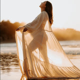 MQTIME  -  Photography Dress For Women Sexy Transparent Beige Chiffon Beach Robe Maternity Gown For Photo Shoot Boho Style Boho Style Dress