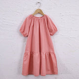  MQTIME  -  Summer Girls Soft Linen Ruffle Dress New Children's Puff Sleeve Casual Loose Cotton And Linen Gather Dresses TZ255