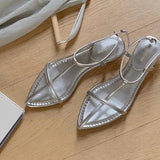 MQTIME  -  New Temperament Wedge Heel Pointed Personalized High Heels One-word Thin Strap Open-toe Buckle Sandals Women
