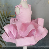MQTIME Pink Flower Girl Dresses Satin Tulle Tiered With Bow Sleeveless For Wedding Birthday Party First Communion Gowns