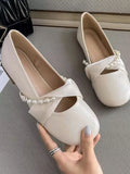 MQTIME  - Vintage Elegant Mary Janes Shoes Women Beading Fashion Sweet Round Toe Shoes Female Holiday Korean Design Flat Shoes 2024 Summer