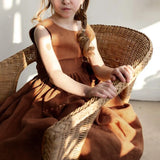 MQTIME  -  Vintage Cotton Linen Girls Sleeveless Dress Chic Open Back Buttons Bandage Bow Sweet Loose Wending Evening Party Dresses