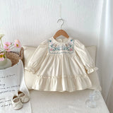 MQTIME  -   2025 Spring Children's Clothing Girls Casual Dress 1-6Y Puff Sleeved Embroidered Kid's O-neck Princess Dress